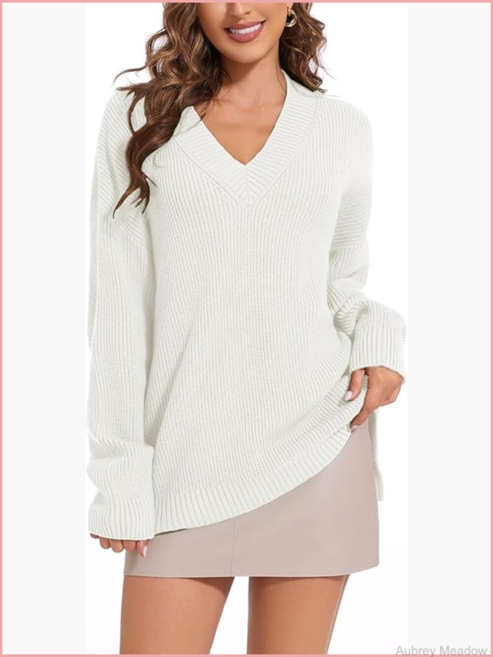 Oversized V-Neck Off Shoulder Loose Knit Jumper Pullover Tops